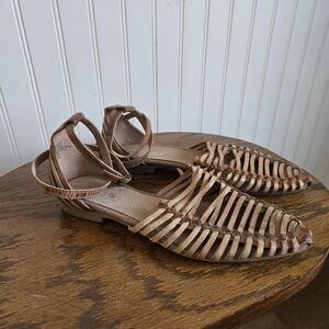 Seychelles Sz 8 Tan Woven Genuine Leather Flat Sandals
